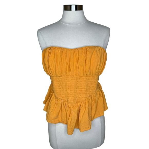 Free People Orange Strapless Smocked Peplum Tie Back Top Women’s Boho - Picture 1 of 9